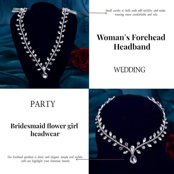Wedding Rhinestone Headband Bridal Hair Comb Elegant Teardrop Headpiece